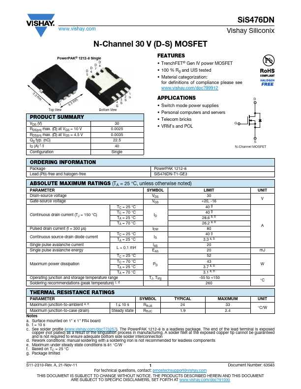 SIS476DN Datasheet Preview