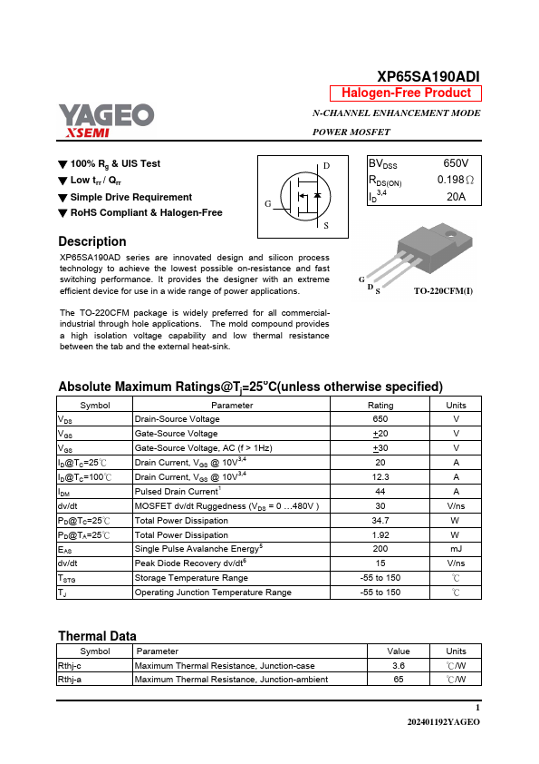 XP65SA190ADI Datasheet Preview