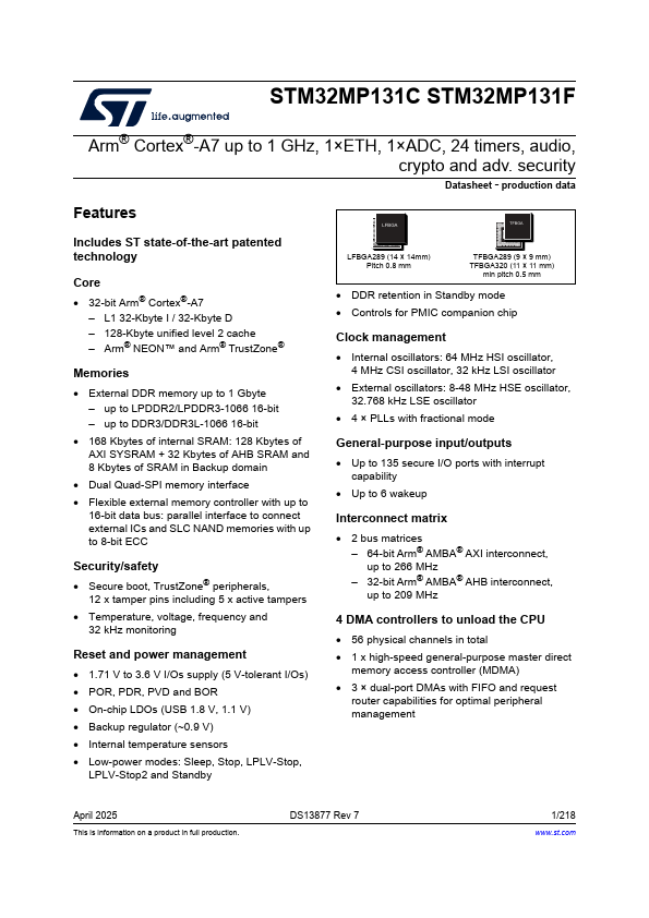 STM32MP131F Datasheet Preview