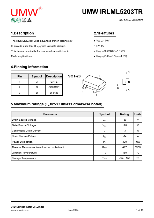 IRLML5203TR Datasheet Preview