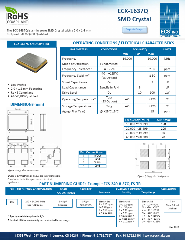 ECX-1637Q SMD CRYSTAL by ECS - Datasheet Preview