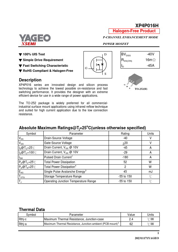 XP4P016H Datasheet Preview