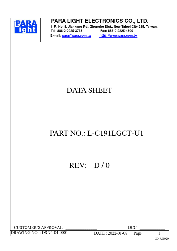 L-C191LGCT-U1 SURFACE MOUNT DEVICE LED by PARA LIGHT - Datasheet Preview