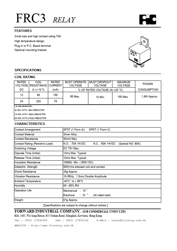 FRC3 RELAY by FORWARD - Datasheet Preview