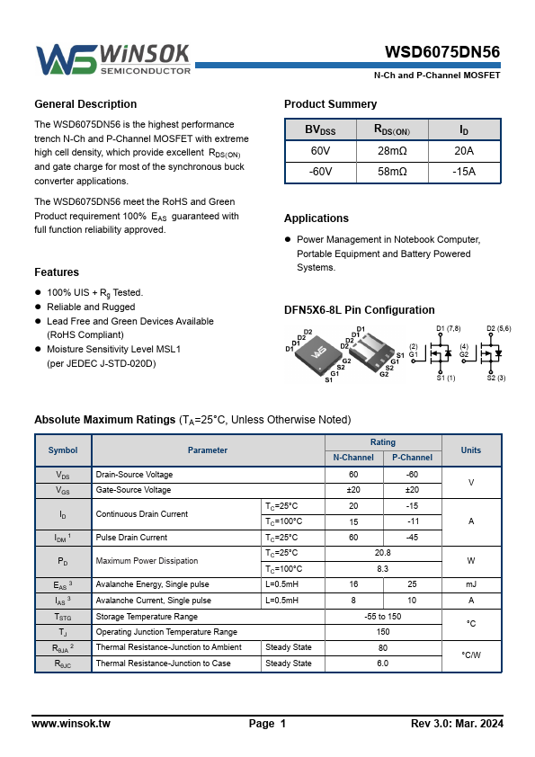 WSD6075DN56 Datasheet Preview