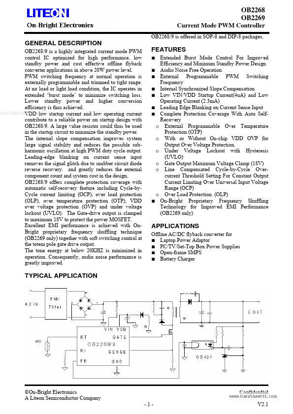 OB2269 Datasheet, Features and Benefits, Stock and Price