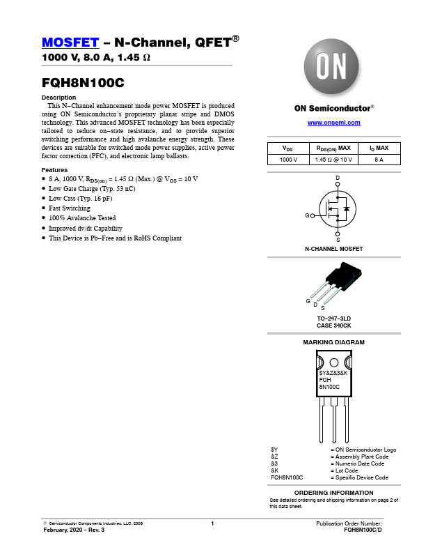 FQH8N100C Datasheet Preview