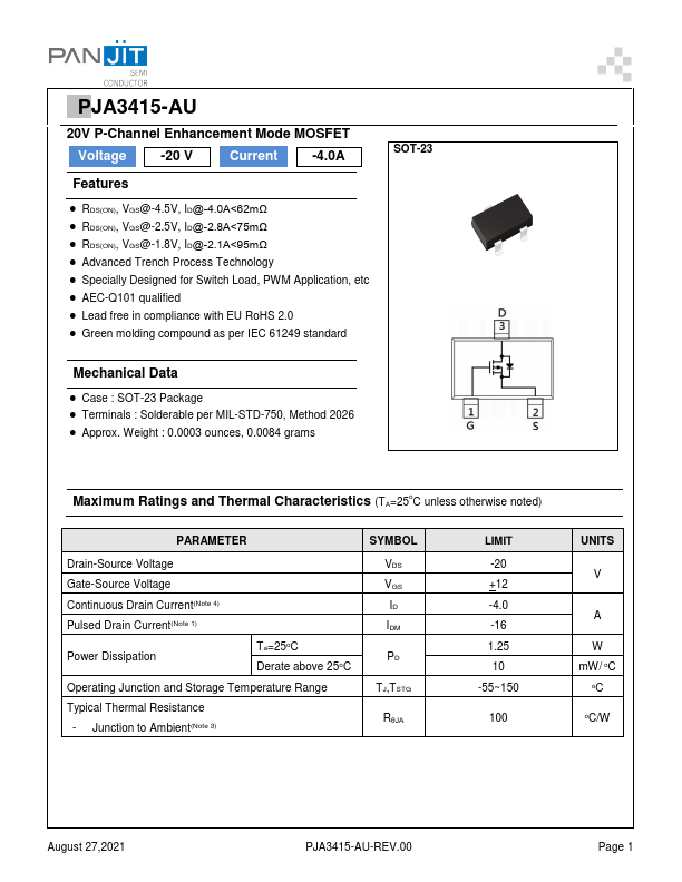 PJA3415-AU Datasheet Preview