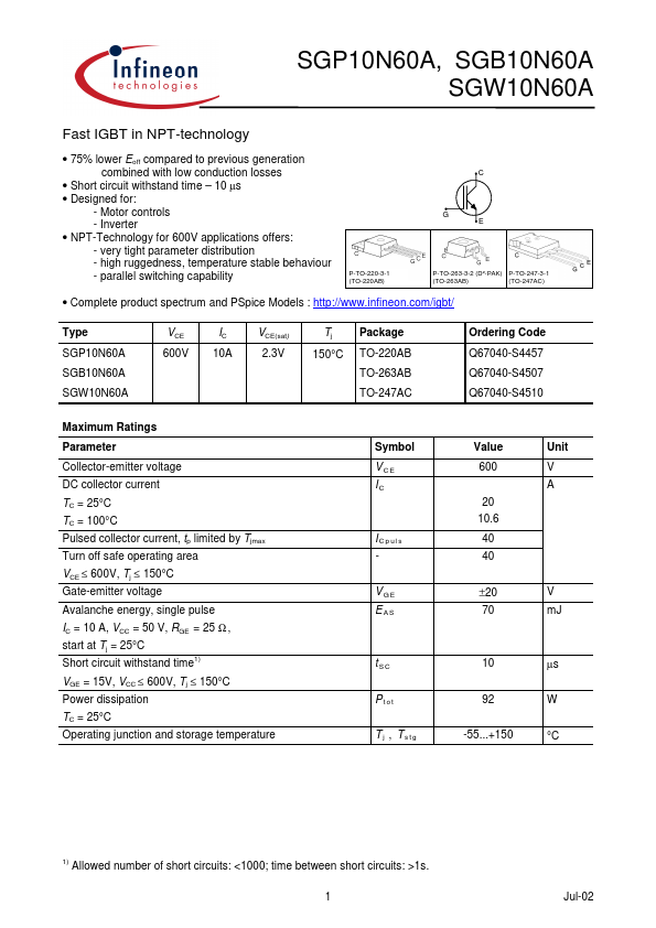 SGB10N60A Datasheet Preview