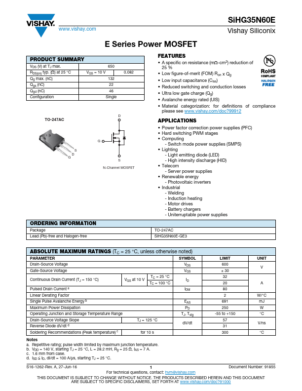 SIHG35N60E