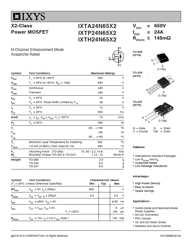 IXTP24N65X2 Datasheet Preview