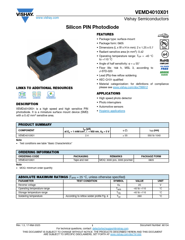 VEMD4010X01 Datasheet Preview