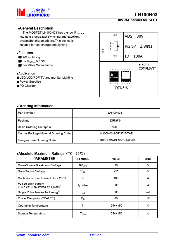 LH100N03 Datasheet Preview