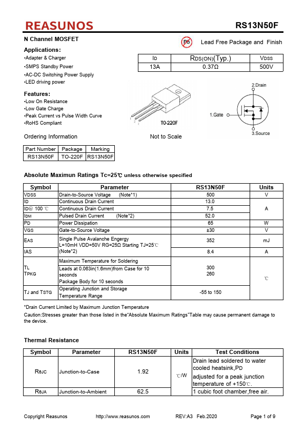 RS13N50F Datasheet Preview