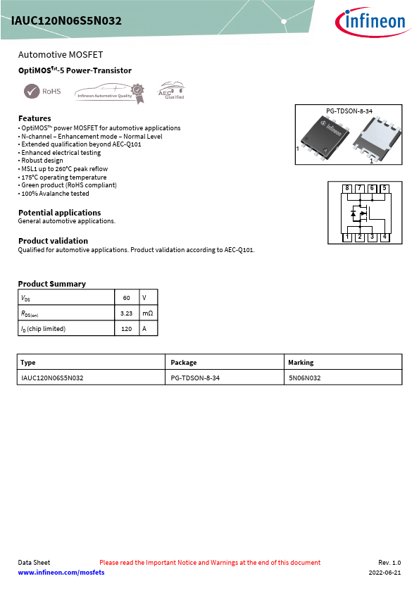 IAUC120N06S5N032 Datasheet Preview