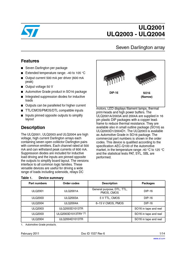ULQ2001A Datasheet Preview
