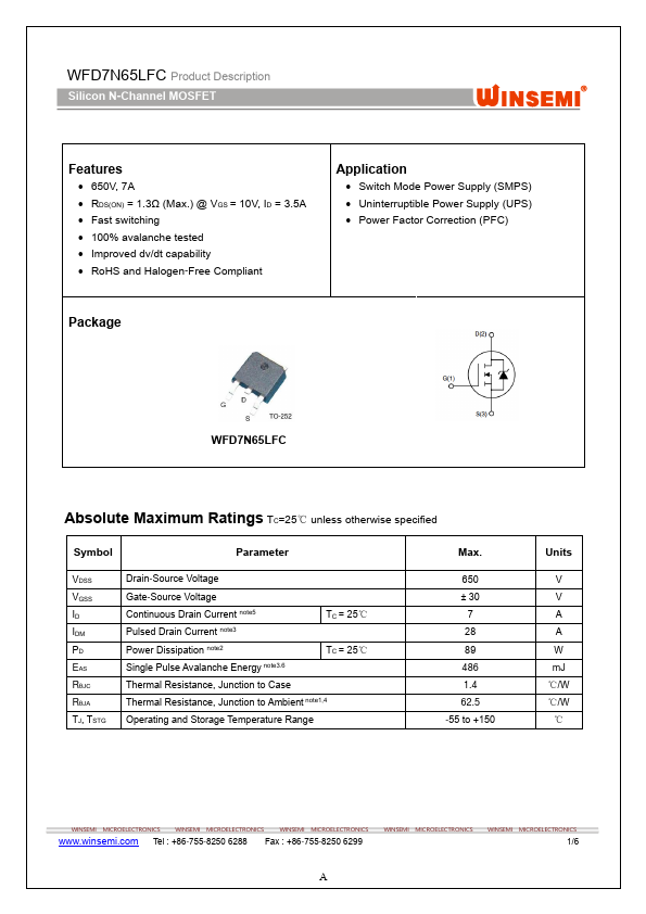 WFD7N65LFC Datasheet Preview