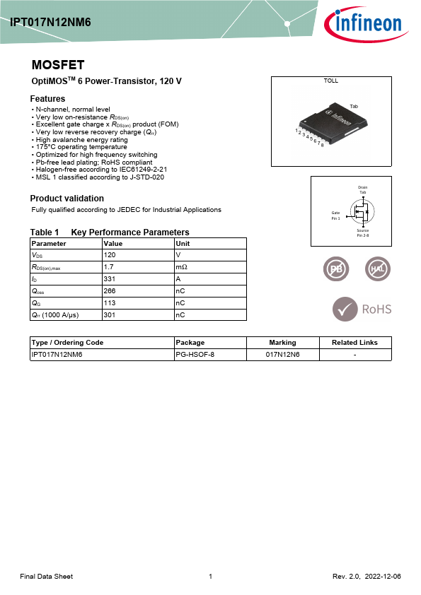 IPT017N12NM6 Datasheet Preview