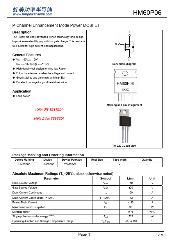 HM60P06 Datasheet Preview