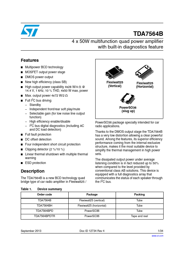TDA7564B Datasheet Preview