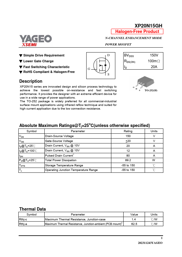 XP20N15GH Datasheet Preview