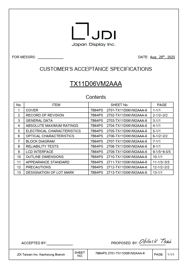 TX11D06VM2AAA Datasheet Preview