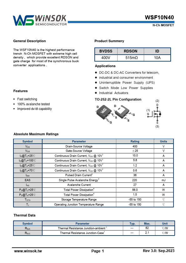 WSF10N40 Datasheet Preview