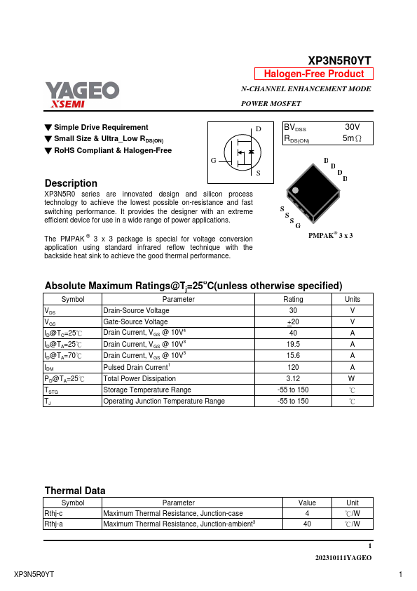 XP3N5R0YT Datasheet Preview
