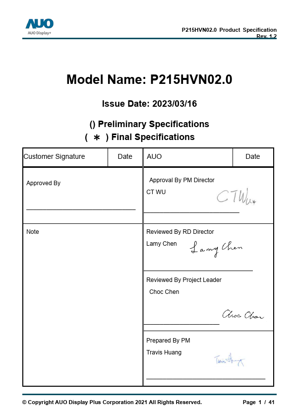 P215HVN02.0 Datasheet Preview