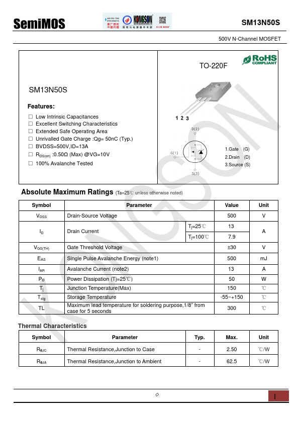 SM13N50S Datasheet Preview