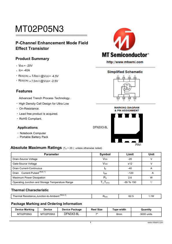 MT02P05N3 Datasheet Preview