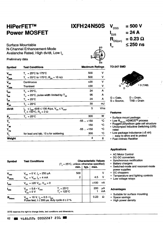 IXFH24N50S