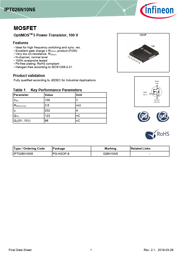 IPT026N10N5 Datasheet Preview