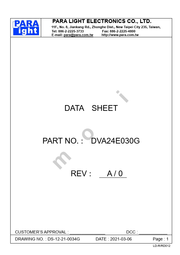 DVA24E030G DUAL DIGITS DISPLAY by PARA LIGHT - Datasheet Preview