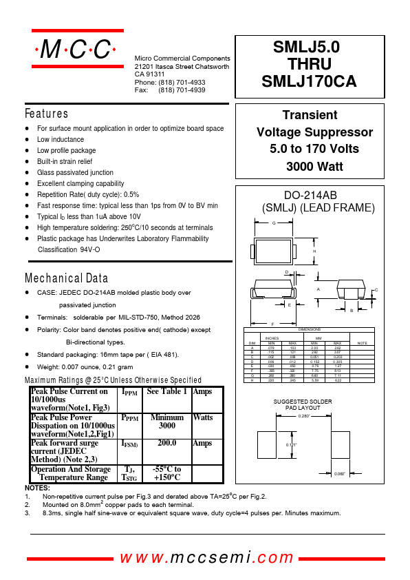 SMLJ58CA Datasheet Preview