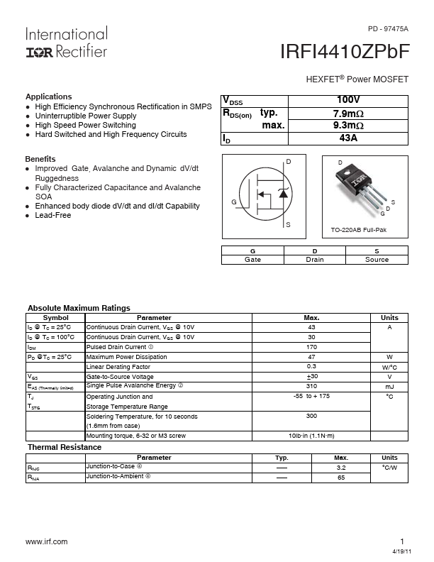 IRFI4410ZPBF