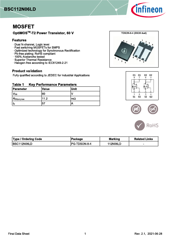 BSC112N06LD Datasheet Preview