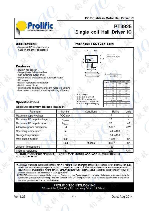 PT3925 Datasheet Preview