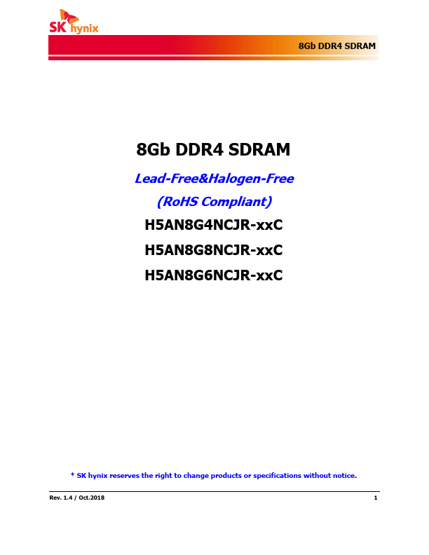 H5AN8G6NCJR-xxC Datasheet Preview