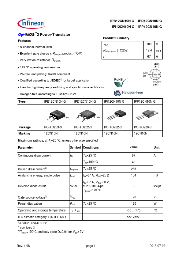 12CN10N Power-Transistor by Infineon - Datasheet Preview