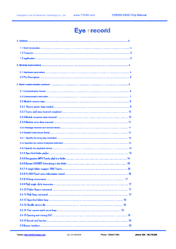 YX5200-24SS voice chip by Yue Xin - Datasheet Preview
