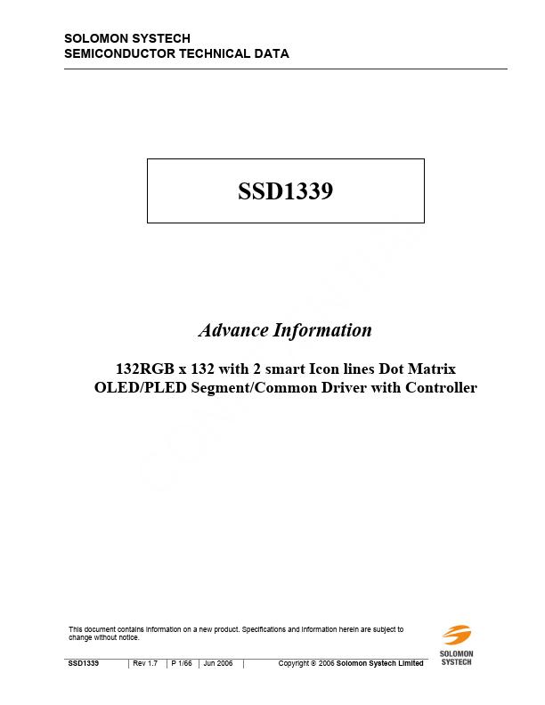 SSD1339 Datasheet Preview
