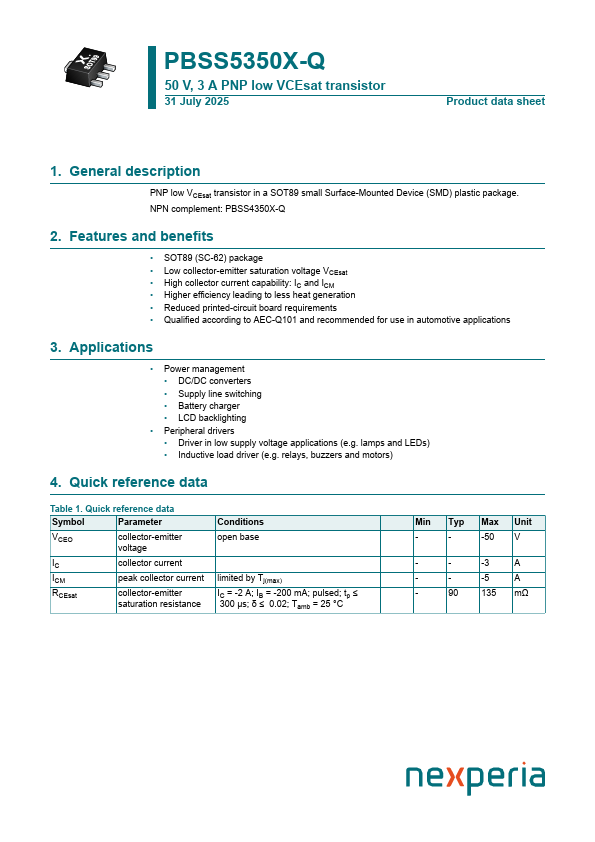 PBSS5350X-Q Datasheet Preview