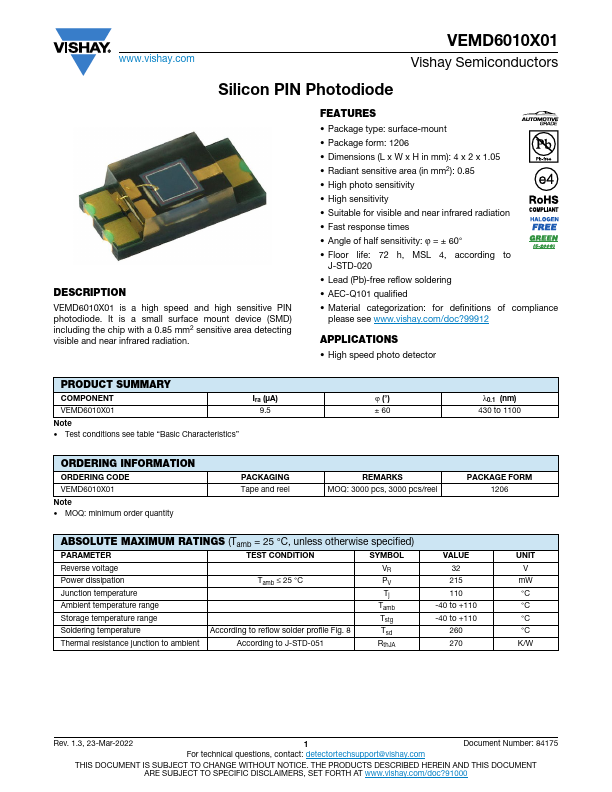VEMD6010X01 Datasheet Preview