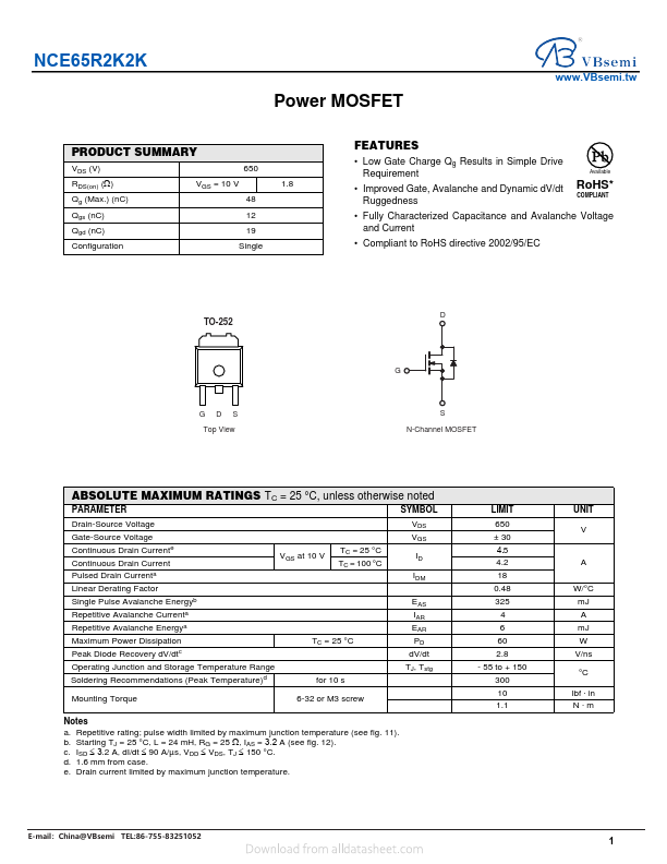 NCE65R2K2K Datasheet Preview