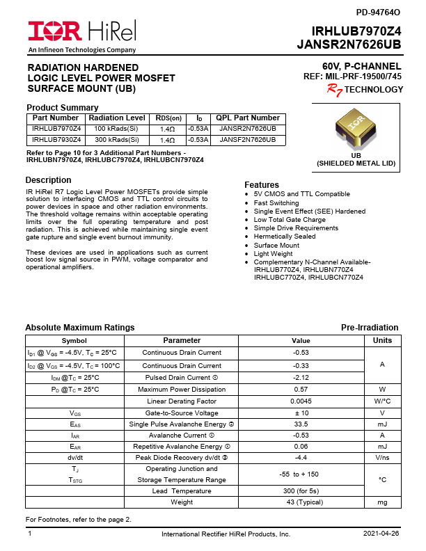 IRHLUB7930Z4 Datasheet Preview