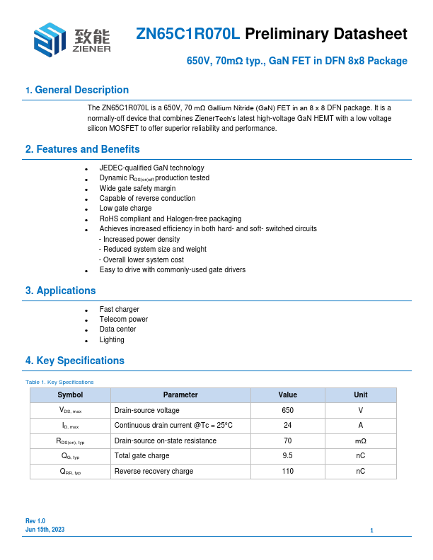 ZN65C1R070L Datasheet Preview