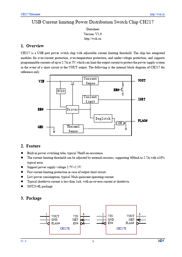 CH217 USB Current limiting Power Distribution Switch Chip by ETC - Datasheet Preview
