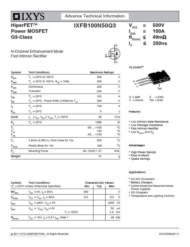 IXFB100N50Q3