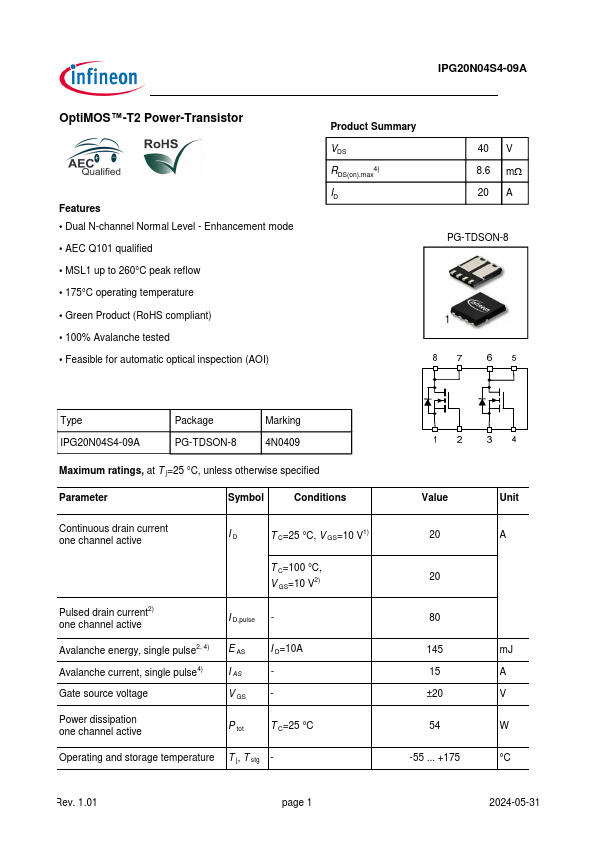 IPG20N04S4-09A Datasheet Preview